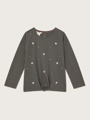 Monsoon Grey Embellished Long Sleeve 100% Cotton Top - Image 2 of 3