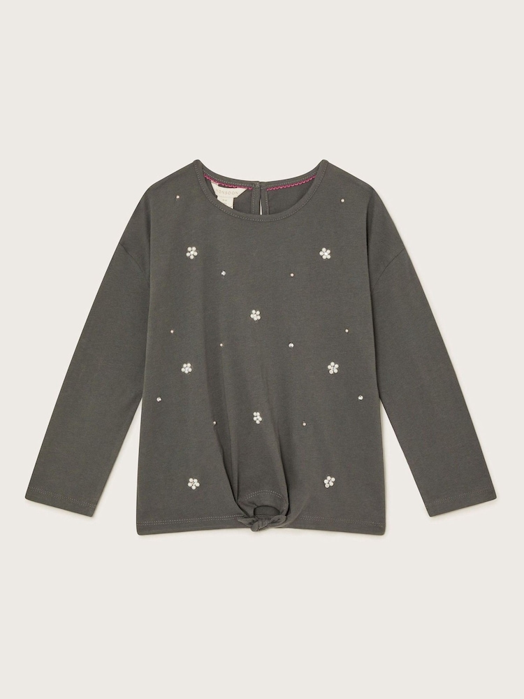Monsoon Grey Embellished Long Sleeve 100% Cotton Top - Image 2 of 3
