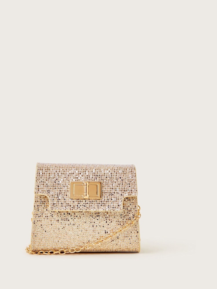 Monsoon Gold Mirror Glitter Mini Bag - Image 1 of 2 Monsoon Gold Mirror Glitter Mini Bag - Image 1 of 2