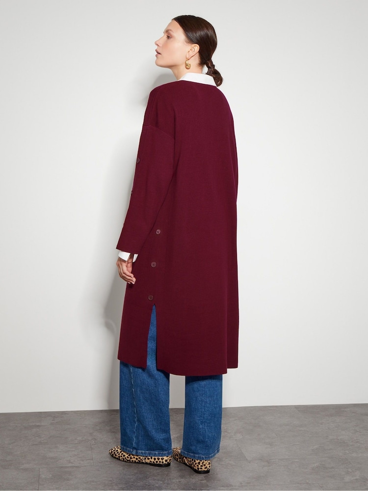 Monsoon Red Bo Button Detail Longline Cardigan - Image 3 of 4