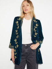 Monsoon Green Velvet Fiona Embroidered Jacket - Image 1 of 4