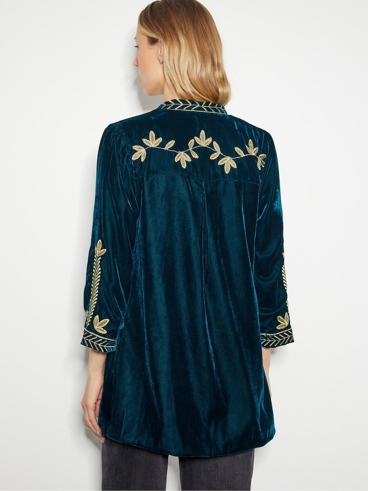 Monsoon Green Velvet Fiona Embroidered Jacket - Image 2 of 4