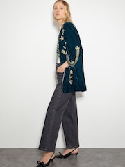 Monsoon Green Velvet Fiona Embroidered Jacket - Image 3 of 4