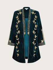 Monsoon Green Velvet Fiona Embroidered Jacket - Image 4 of 4