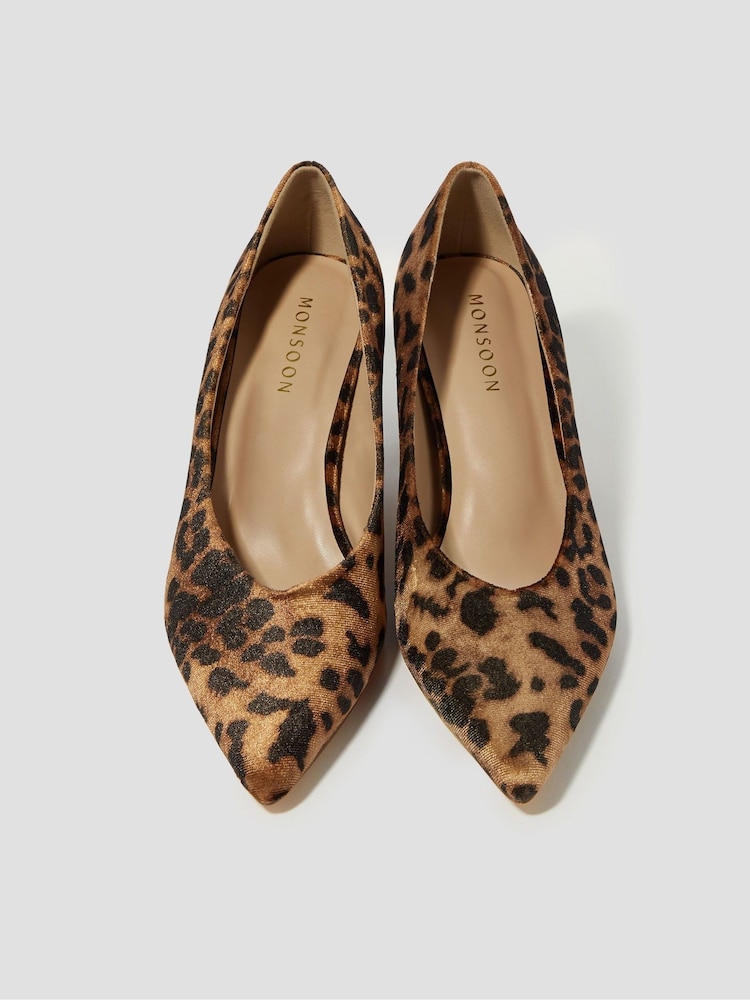Monsoon Natural Lea Leopard Print Court Shoes - Image 1 of 1
