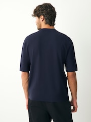 Navy Blue Relaxed Fit Premium Short Sleeve Knitted Crew T-Shirt - Image 2 of 8
