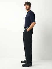 Navy Blue Relaxed Fit Premium Short Sleeve Knitted Crew T-Shirt - Image 3 of 8
