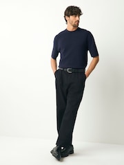 Navy Blue Relaxed Fit Premium Short Sleeve Knitted Crew T-Shirt - Image 4 of 8
