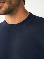 Navy Blue Relaxed Fit Premium Short Sleeve Knitted Crew T-Shirt - Image 5 of 8