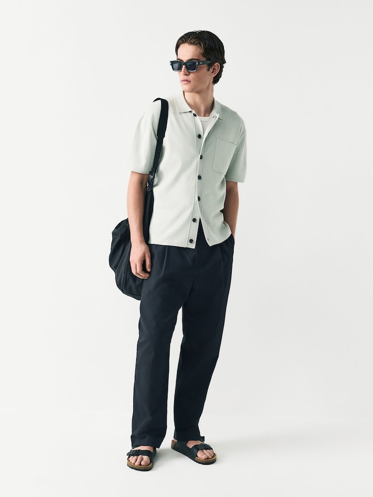 Ice Grey Relaxed Fit Premium Short Sleeve Knit Button-Through Polo Shirt - Image 2 of 7 Ice Grey Relaxed Fit Premium Short Sleeve Knit Button-Through Polo Shirt - Image 2 of 7