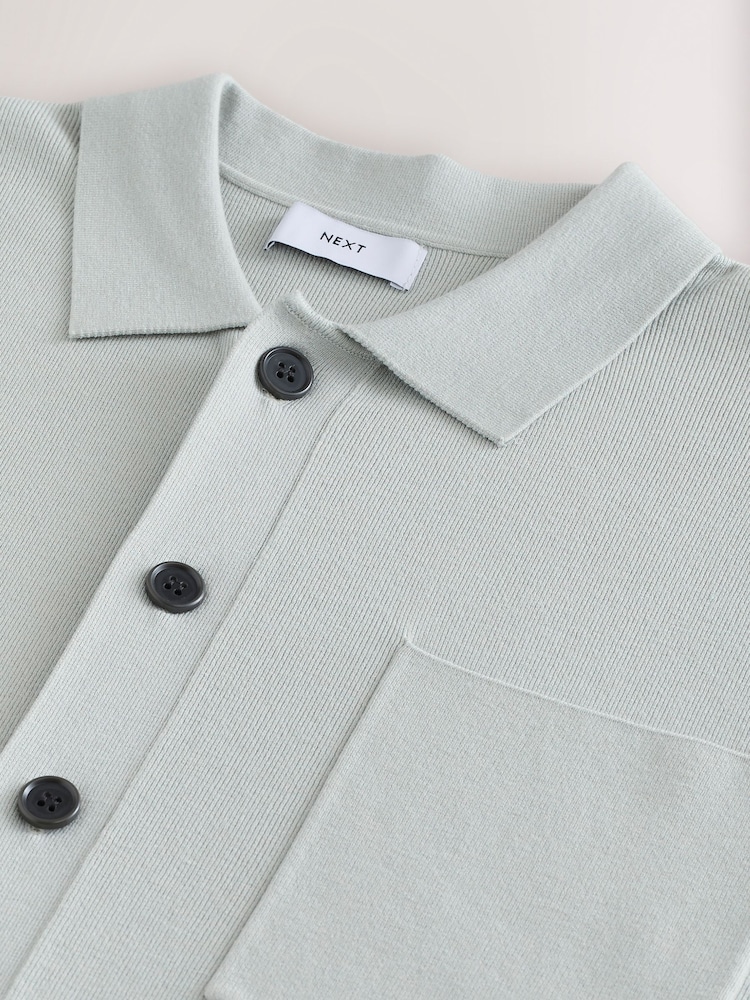 Ice Grey Relaxed Fit Premium Short Sleeve Knit Button-Through Polo Shirt - Image 7 of 7 Ice Grey Relaxed Fit Premium Short Sleeve Knit Button-Through Polo Shirt - Image 7 of 7