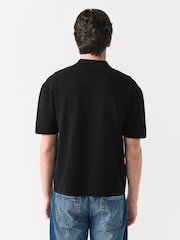 Black Zip Through Relaxed Fit Premium Short Sleeve Knit Quarter Zip Polo Shirt - Image 3 of 7