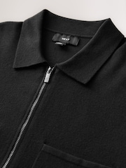 Black Zip Through Relaxed Fit Premium Short Sleeve Knit Quarter Zip Polo Shirt - Image 6 of 7