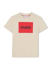 لون طبيعي - تيشِرت بأكمام قصيرة مزيّن بشعار العلامة التجارية من HUGO - صورة 1 من 3