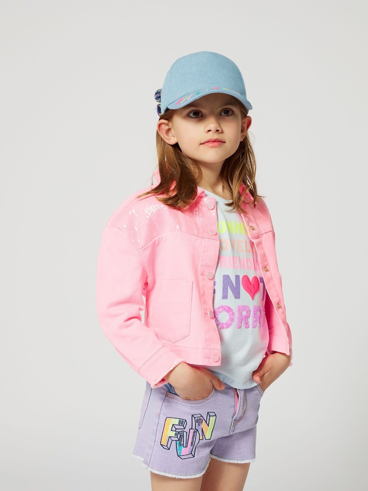 Billieblush Blue 100% Cotton Slogan Graphic Ruffle Sleeve Short Sleeve T-Shirt - Imagen 1 de 4