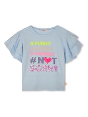 Billieblush Blue 100% Cotton Slogan Graphic Ruffle Sleeve Short Sleeve T-Shirt - Imagen 2 de 4