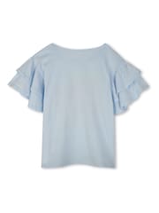 Billieblush Blue 100% Cotton Slogan Graphic Ruffle Sleeve Short Sleeve T-Shirt - Imagen 3 de 4