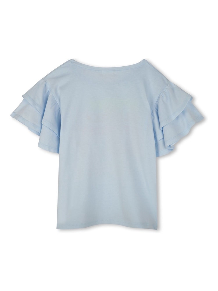 Billieblush Blue 100% Cotton Slogan Graphic Ruffle Sleeve Short Sleeve T-Shirt - Image 3 of 4