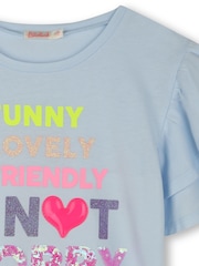 Billieblush Blue 100% Cotton Slogan Graphic Ruffle Sleeve Short Sleeve T-Shirt - Imagen 4 de 4