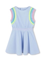 Billieblush Blue Mini Skater 100% Cotton Dress With Multicolour Embroidery Detail - Image 2 of 3