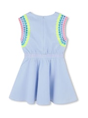 Billieblush Blue Mini Skater 100% Cotton Dress With Multicolour Embroidery Detail - Image 3 of 3