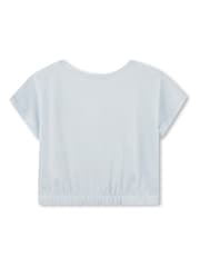 Billieblush Blue 100% Cotton Glitter Heart Logo Short Sleeve Cropped T-Shirt - Imagen 2 de 2