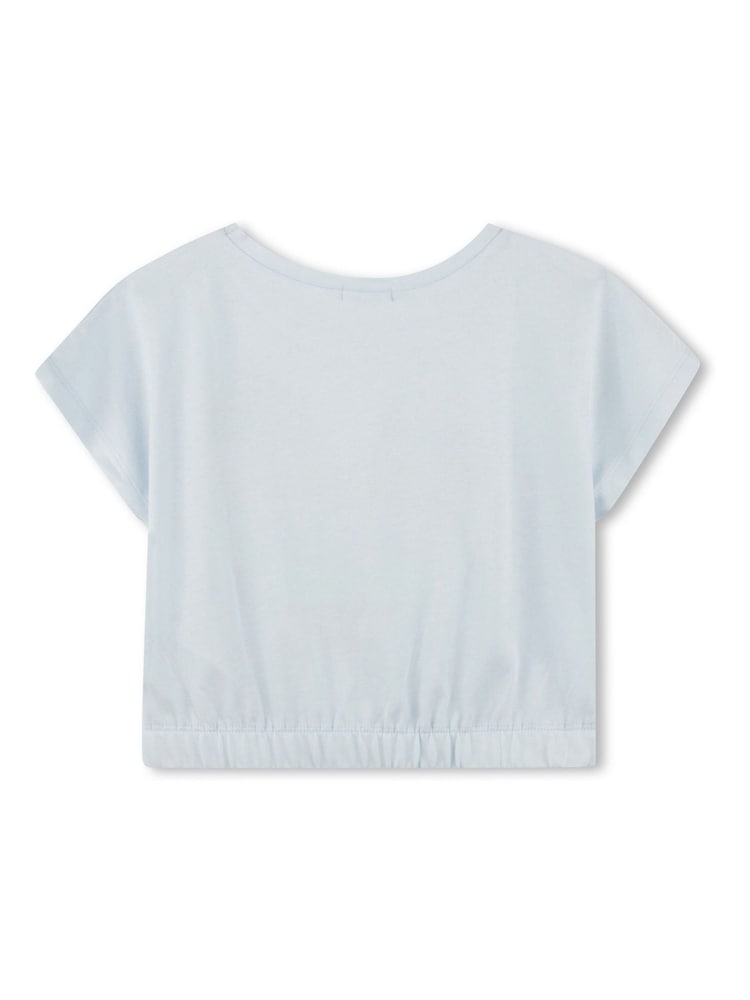 Billieblush Blue 100% Cotton Glitter Heart Logo Short Sleeve Cropped T-Shirt - Imagen 2 de 2