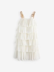 Billieblush Cream Longline Tiered Ruffle Occasion Party Dress - Image 1 of 4