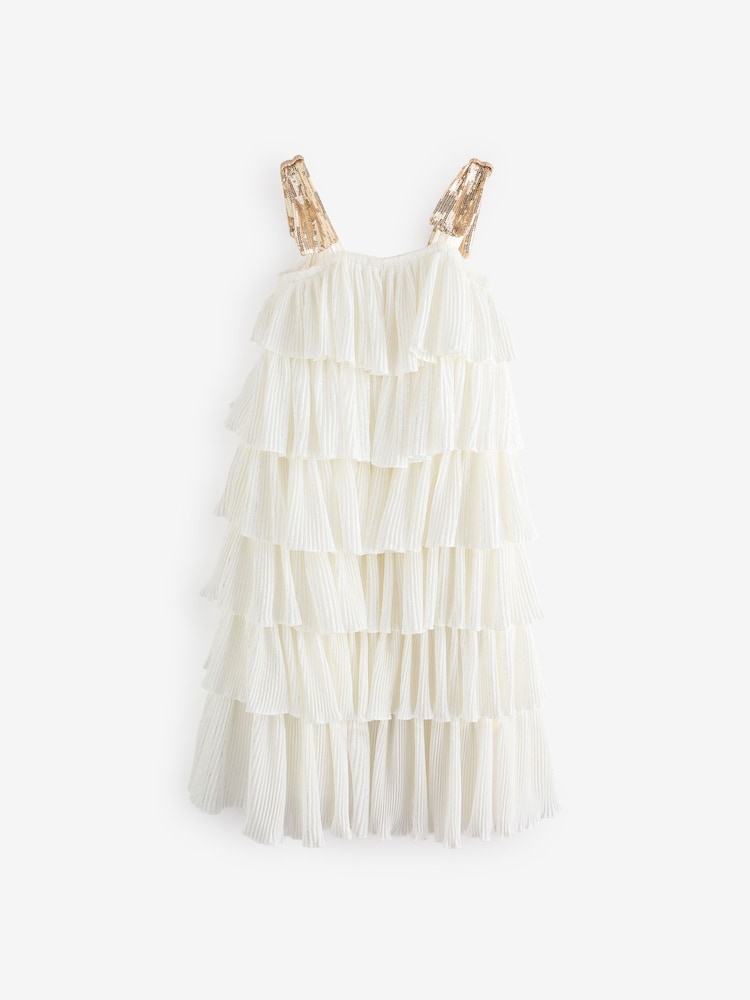Billieblush Cream Longline Tiered Ruffle Occasion Party Dress - Image 1 of 4