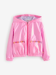 Billieblush Pink Iridescent Logo Zip-Up Hooded Windbreaker Jacket - Image 1 of 4