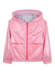 Billieblush Pink Iridescent Logo Zip-Up Hooded Windbreaker Jacket - Image 2 of 4