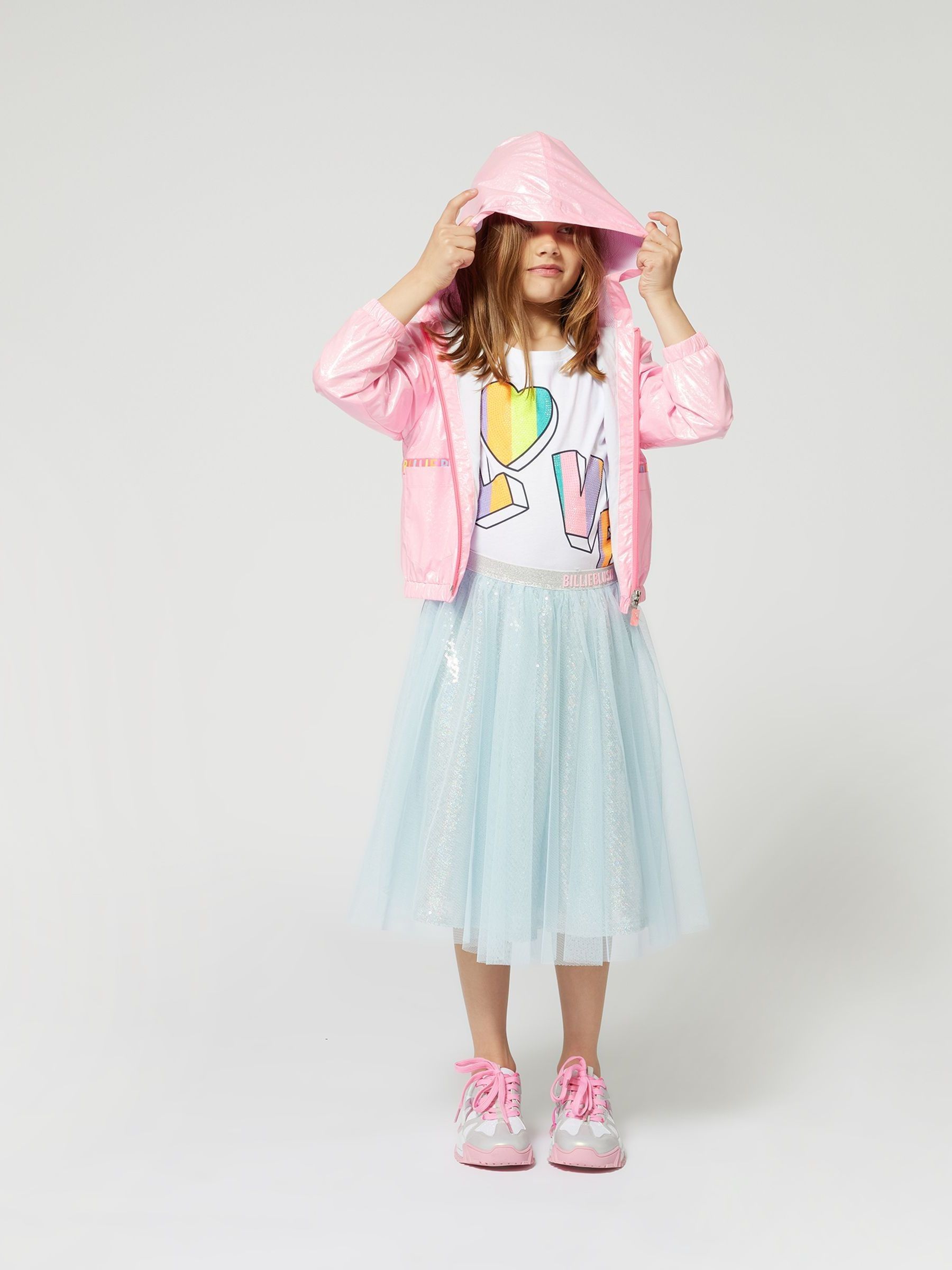 Billieblush Pink Iridescent Logo Zip-Up Hooded Windbreaker Jacket - Image 4 of 4