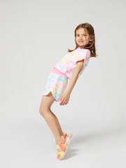 Pantalón corto rosa de algodón 100% con estampado de logotipo en toda la superficie de Billieblush - Imagen 1 de 4