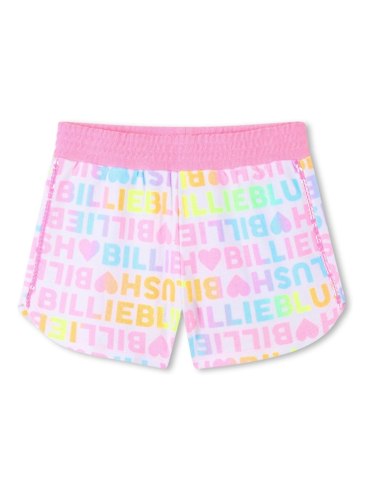 Pantalón corto rosa de algodón 100% con estampado de logotipo en toda la superficie de Billieblush - Imagen 2 de 4