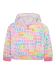 Billieblush Pink 100% Cotton All Over Logo Print Zip-Up Hoodie - Imagen 2 de 4