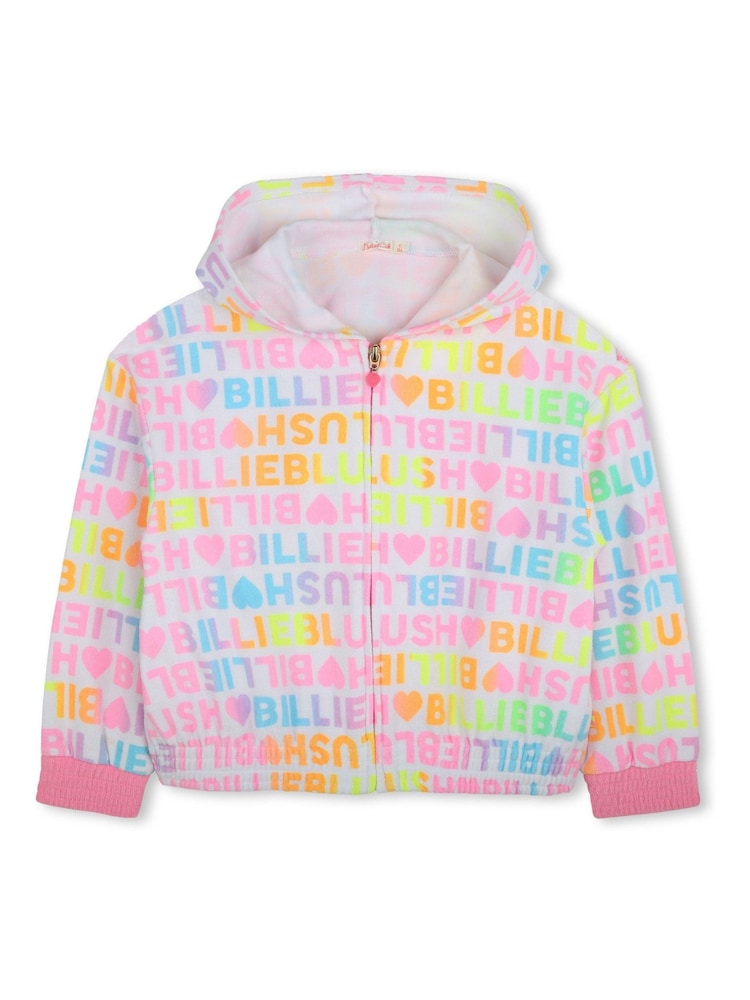 Billieblush Pink 100% Cotton All Over Logo Print Zip-Up Hoodie - Imagen 2 de 4