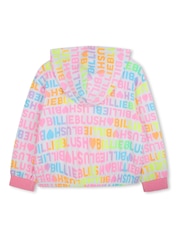 Billieblush Pink 100% Cotton All Over Logo Print Zip-Up Hoodie - Imagen 3 de 4