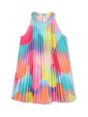 Vestido rosa con cuello halter, diseño plisado y estampado llamativo de Billieblush - Imagen 1 de 2