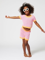 Billieblush Pink Crochet Shorts With Contrast Colour Detail - Image 1 of 3