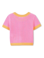 Billieblush Pink Crochet Short Sleeve T-Shirt With Contrast Colour Detail - Image 2 of 3