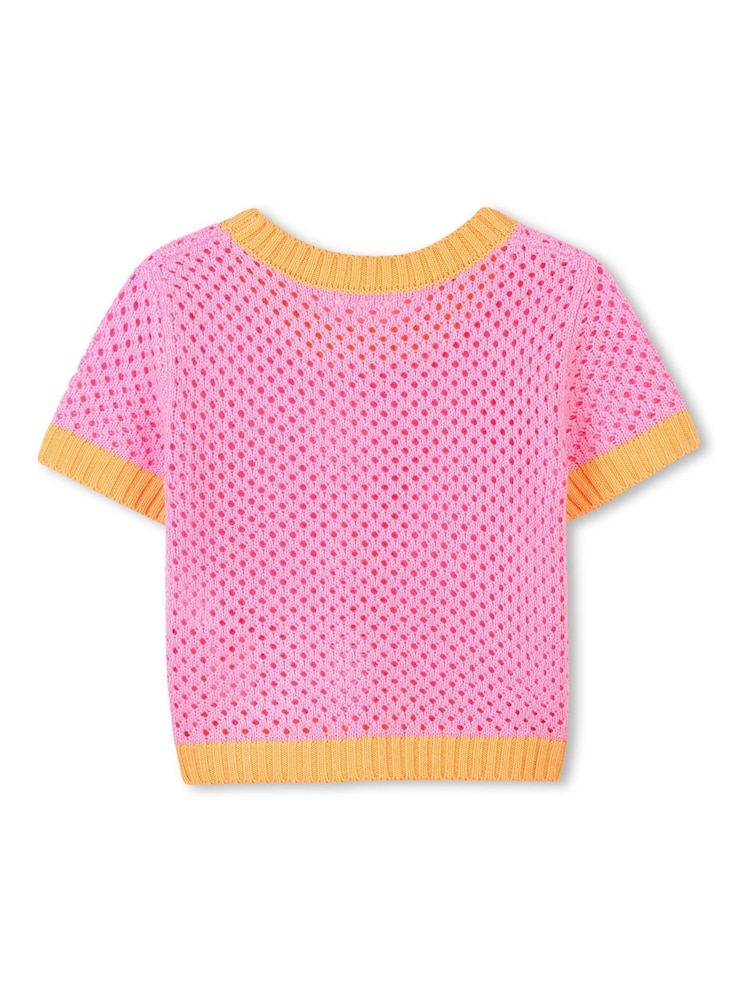 Billieblush Pink Crochet Short Sleeve T-Shirt With Contrast Colour Detail - Image 2 of 3