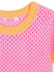 Billieblush Pink Crochet Short Sleeve T-Shirt With Contrast Colour Detail - Image 3 of 3