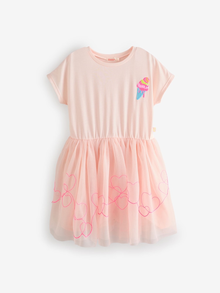 Billieblush Pink T-Shirt Dress With Tulle Mesh Skirt - Image 1 of 2