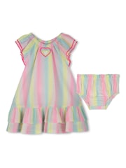 Billieblush Pink Stripe Frill Sleeve Ruffle Baby Dress And Bloomer Set - Image 1 of 6