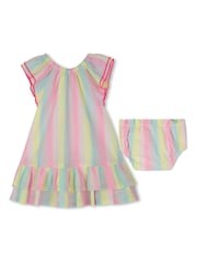 Billieblush Pink Stripe Frill Sleeve Ruffle Baby Dress And Bloomer Set - Image 2 of 6