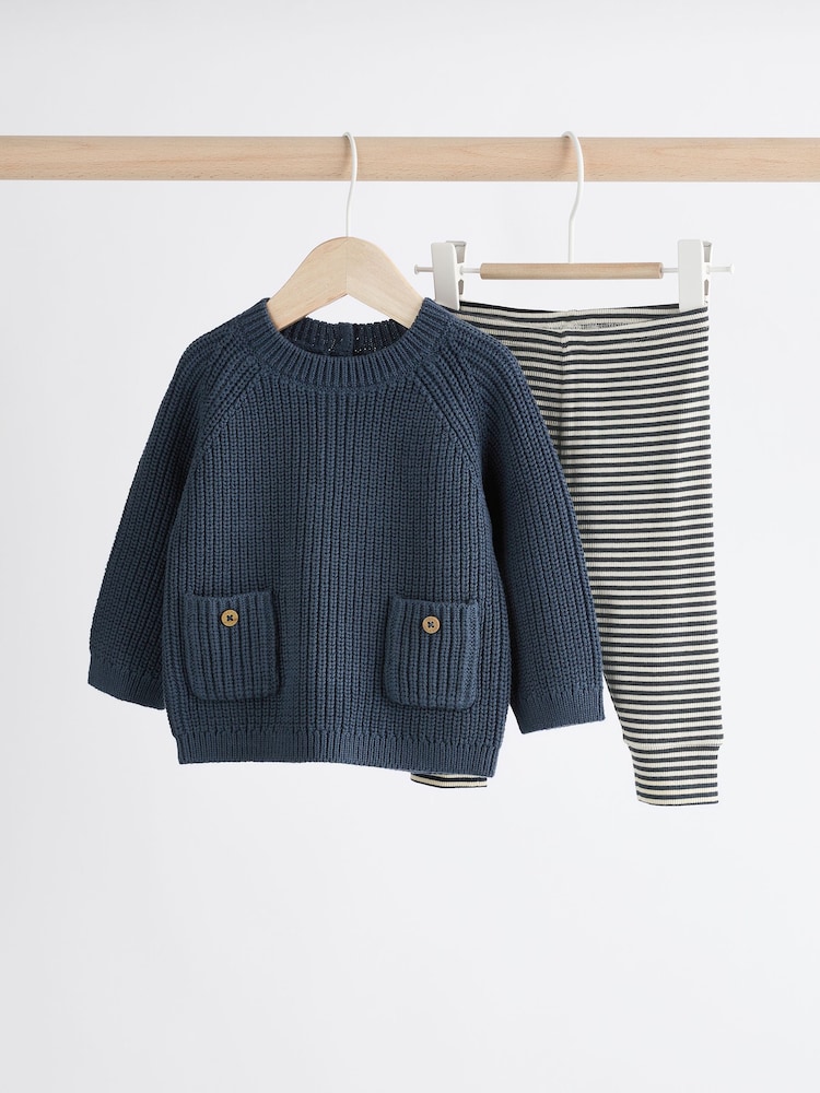 Темно-синий - Baby Knitted Top and Leggings Set (0mths-2yrs) - Изображение 1 из 16
