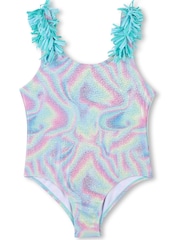 Billieblush Blue Multicolour Wavy Print Swimsuit With Tassel Shoulder Detail - Imagen 1 de 2