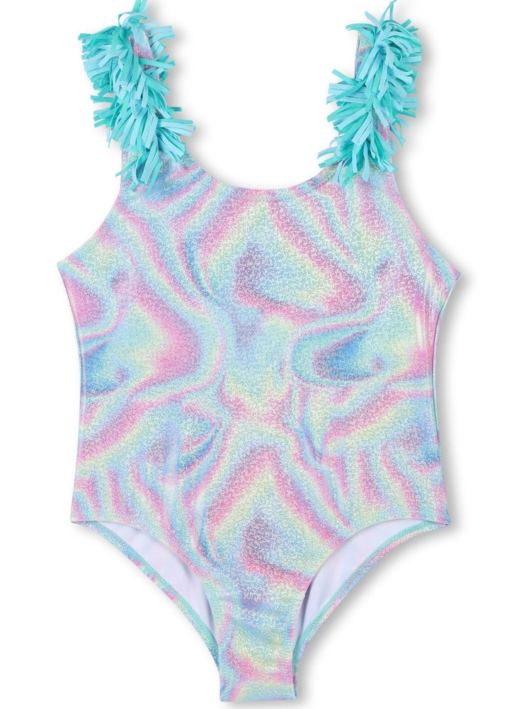 Billieblush Blue Multicolour Wavy Print Swimsuit With Tassel Shoulder Detail - Imagen 1 de 2