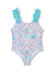 Billieblush Blue Multicolour Wavy Print Swimsuit With Tassel Shoulder Detail - Imagen 2 de 2