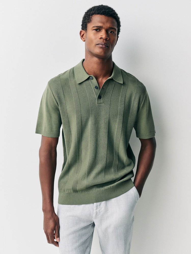 zelena - v standardnem kroju Cotton Rich kratek rokav; s kratkimi rokavi pletene polo majice - Slika 1 iz 6 zelena - v standardnem kroju Cotton Rich kratek rokav; s kratkimi rokavi pletene polo majice - Slika 1 iz 6